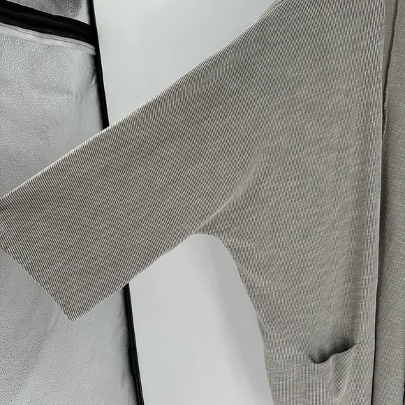 DONNI Gray Striped Ribbed Knit Pockets Open Front Cardigan Women's One Size Plus - Picture 3 of 8